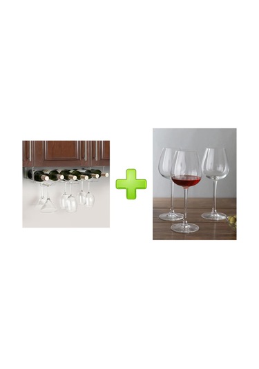 CAM KADEH 3 LÜ SET VE 1 ADET ŞARAPLIK VE BARDAK KURUTUCU RAF