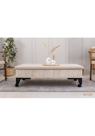 Nova Akıllı Sehpa - Traverten Ahşap