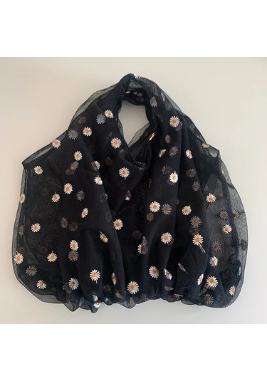 Mary&raptor Kadın Şeffaf Tote Çanta - Papatya Nakışlı, Eko Meyve Ve Dekorasyon İçin Maroon