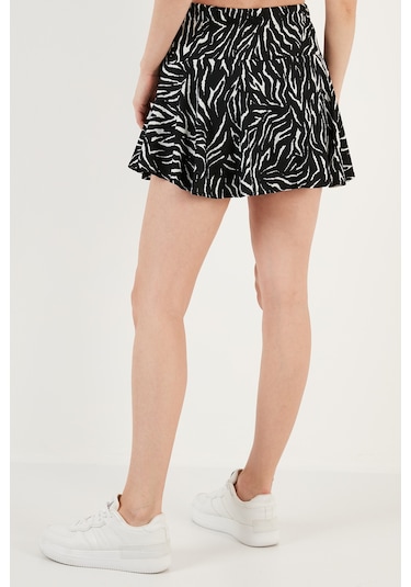 Lela Beli Lastikli Mini Şort Bayan Etek 5864024 Siyah-Zebra