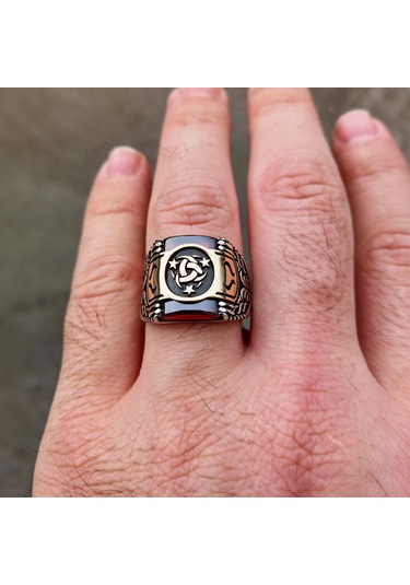 Fkgümüş Kırmızı Taşlı Teşkilatı Mahsusa Erkek Yüzük