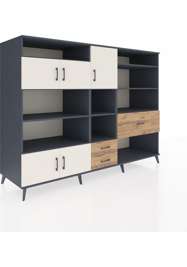 Kronos Dolap 13 Raflı 3 Çekmeceli 5 Kapaklı 220x59x163 Antrasit-a Antrasit-aytaşı/çam