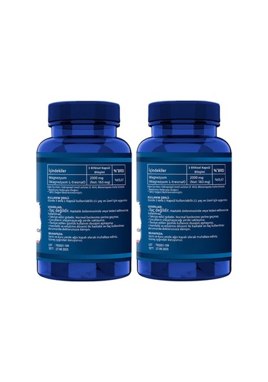 L-threonate Magnezyum Vejeteryan 90 Bitkisel Kapsül 2 Kutu