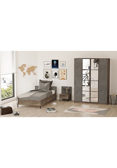 Robin Home Dream Genç Odası Takımı 3'Lü Set Karyola - Komodin - Kahverengi