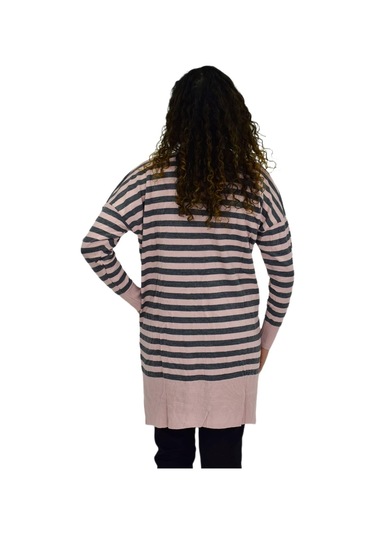 Kadın Çizgili Oversize Kazak Bgl-st04083 Pudra