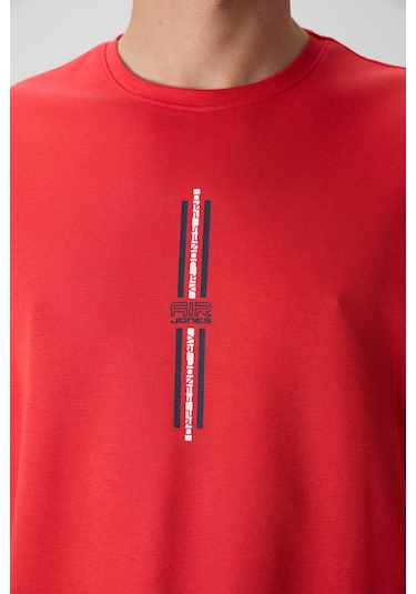 Tommy Life Fiesta Pamuklu Kalın Yüzeyi Dokulu Oversize Fit Baskılı Erkek T-shirt - 88366 Kirmizi