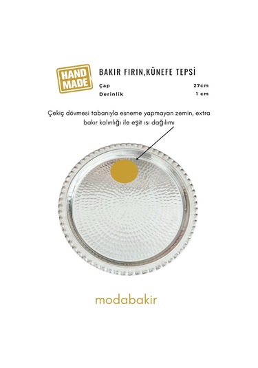 Modabakir Bakır Künefe Tepsi, Bakır Sunum Servis Tepsisi 27 Cm Model:565896 Gümüş