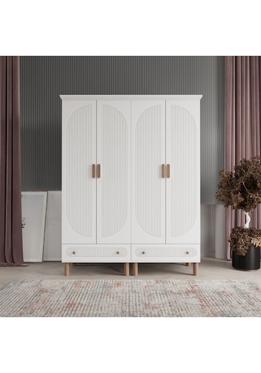 Beenal Furkan 4 Kapaklı Gardırop Dolap 160cm Beyaz-beyaz