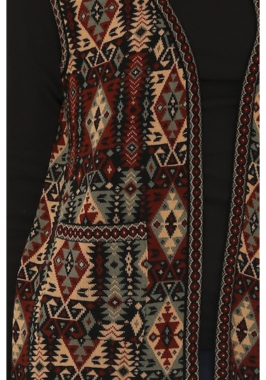 Uludağ Triko Kadın Kilim Desen Yelek / Gümüş