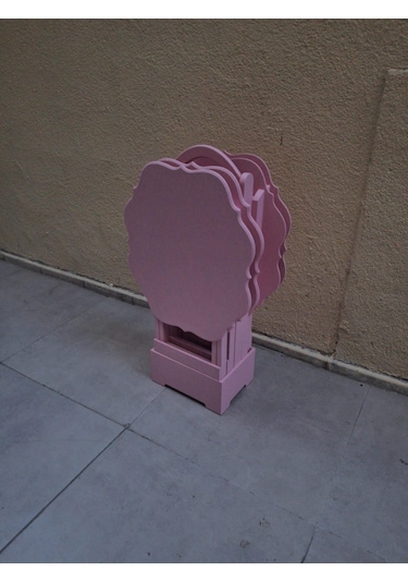 Zigon Çanta 90541 Yonca Takım Dörtlü Model Ahşap Mdf Parlak Pembe Renk El Yapım Pembe