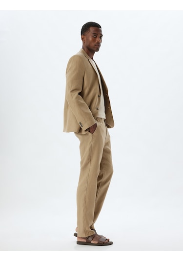 Koton Keten Pantolon Slim Fit Chino Düğmeli Cep Detaylı Deve Tüyü 4sam40170hw Taba