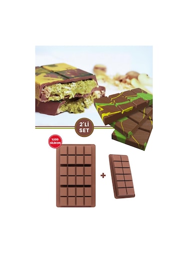 Dubai Çikolatası Kalıbı Silikon Çikolata Kalıbı 1 Büyük 1 Küçük 2'li Set Kahverengi