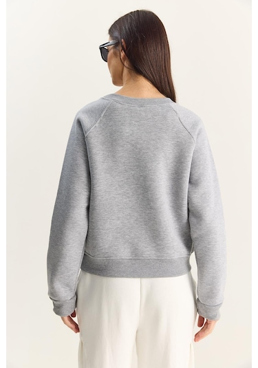 Shade Kadın Reglan Kol Oversize Sweatshirt 60283859 - Gri Melanj