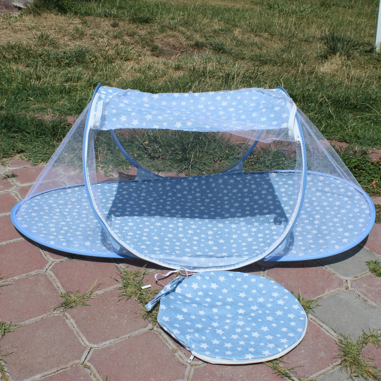 Katlanabilir Mavi Bebek Cibinlik Çantalı Tül Sineklik Haşere Koruyucu Bebek Gölgelik 120-60 CM