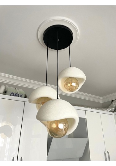 3'lü Modern Sarkıt Avize Beton Doku, Şık Tasarım Oturma Odası- Salon Rustik Ampul Hediyeli Siyah