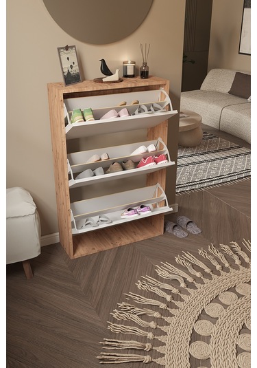 Dekorfim DF08101KAB Ayakkabılık Raflı Ayakkabılık 3 Bölmeli Kapaklı Ayakkabılık