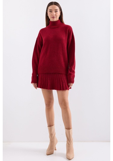 15891 Kazak Etek Triko İkili Takım - Kırmızı Kırmızı