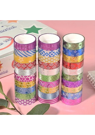 Honeybeeshop 50 Adet Çok Renkli Altın Tozlu Simli Bant Dıy El Yapımı Süsleme Etiketleri