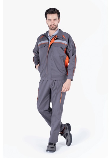 Turuncu Biyeli Reflektörlü Mont Gri - Turuncu