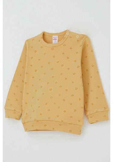 Breeze Erkek Bebek Pijama Takımı Omuzdan Patlı Mini Geometrik Şekiller 4 Ay-1 Yaş, Hardal Sarı Hardal Sarı