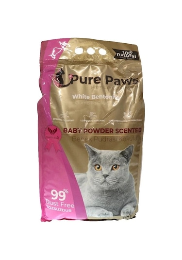 Pure Paws Bebek Pudra Kokulu Topaklaşan Bentonit Kedi Kumu 10 L