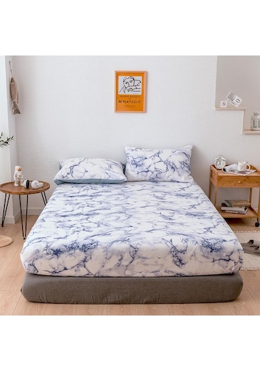 Mavi Çepeçevre Elastik Lastik Bantlı Çarşaf Yatak Örtüsü Kaymaz Toz Geçirmez Levha Mermer Gömme Parçası Yastık Ç. K. Alez 57495217 Mavi