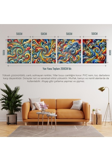 İskandinav Soyut Tablo Set Çerçevesiz 50x50cm Pvc Tablo 4'lü Set 019 Her Bir Tablo 50x50cm Büyüklüğündedir.