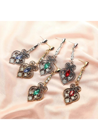 Kadınlar İçin Gümüş + Kırmızı Premium Kalite Retro Küpeler, Vinta Silver