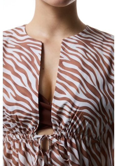 Penti Gale Zebra Desenli Bağlama Detaylı Mini V Yaka Kaftan Çok Renkli