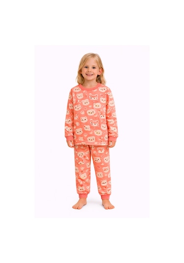 Ayı Ve Tilki Desenli Kız Çocuk Pijama Takımı Beyaz