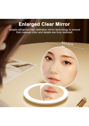 Vkemall Taşınabilir 16 Led Büyütmeli Makyaj Aynası, Katlanabilir, Type-c Şarj Edilebilir, Doğal Işık Simülasyonu Beyaz