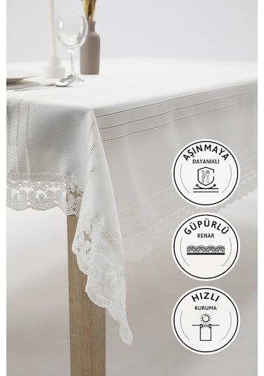 Defne Leke Tutmaz Masa Örtüsü 160x220 - Krem Krem