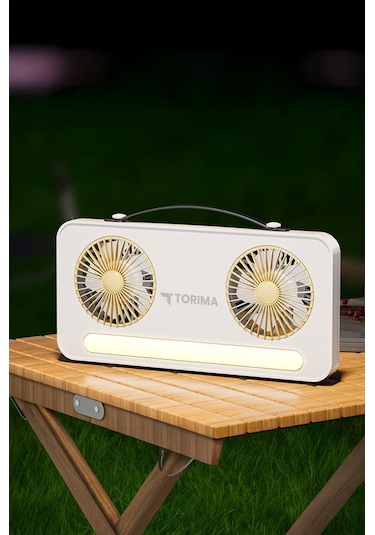 Torima F-23 Beyaz Led Işıklı Çift Fanlı Mini Masaüstü Vantilatör 1200mah Şarjlı Taşınabilir Fan