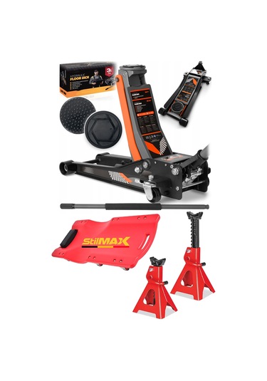 Stilmax Stm3gr 3ton Düşük Profil Çift Piston Kriko + 3ton Sehpa Kriko Seti Tamirci Kızağı Garaj Seti