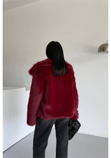 Neşeli Butik Kadın İçi Astarlı İthal Kürk Kaban Nbg111 Bordo