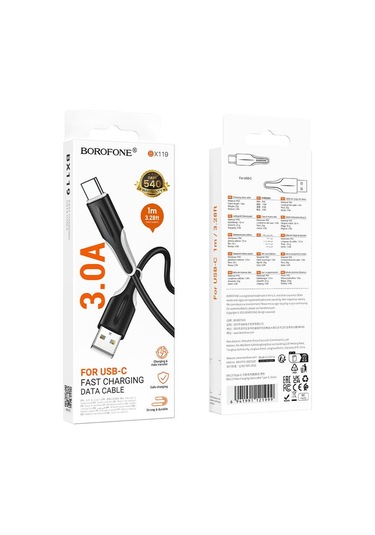 Borofone Bx119 Yeni Usb Usb-c / Tip-c Şarj Veri Kablosu, Uzunluk: 1m Siyah