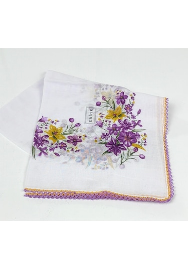 Eripek Oyalı Organik Pamuklu Yazma 0606131 Beyaz-mor
