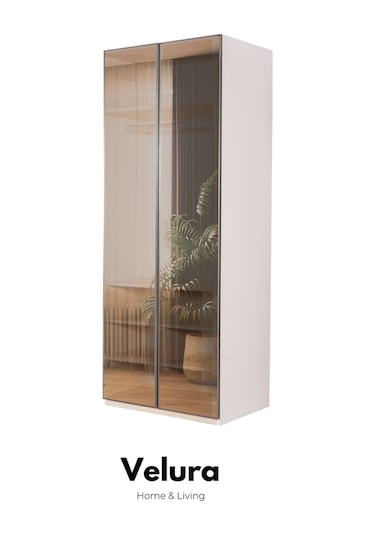 Tress 9 Cam Kapaklı Köşe Gardırop Dolap Krem