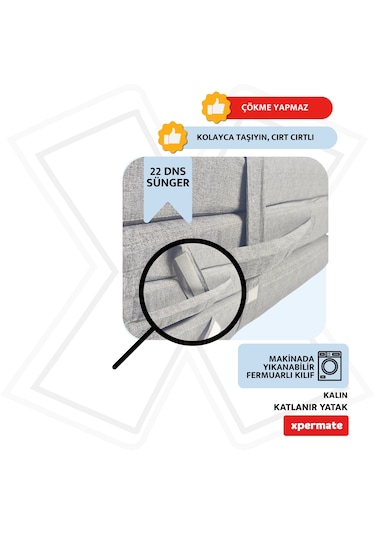 Xpermate Katlanır Yatak Yer Yatağı Misafir Yatağı 80x180x8 Gri