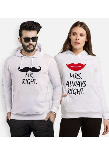 Tshirthane Mr. Mrs. Right. Sevgili Kombinleri Kapüşonlu Kombini