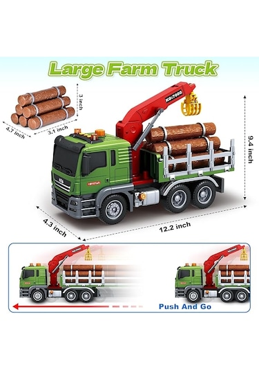 1:12 Sürtmeli Sesli Işıklı Fonksiyonel Oyuncak Kütük Taşıyıcı Kamyon