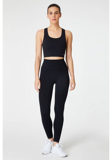 Jerf Gela Yüksek Bel, Esnek Ve Toparlayıcı Spor Tayt Siyah
