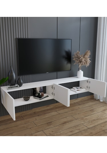 Duvara Monte Modern Minimalist Beyaz Tv Ünitesi Mdf 160 Cm