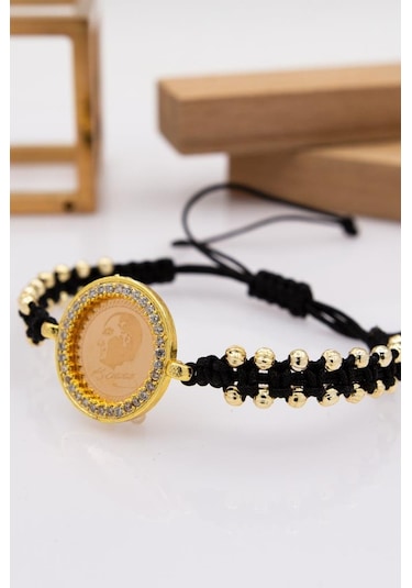 22 Ayar Altın Gram Altınlı Sİyah İpli Dorika Bileklik LKSGRM139