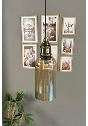 Windy Cam Bal Rengi Tekli Avize Lale Başlık Retro Sarkıt Lamba Salon Aydınlatma Bal