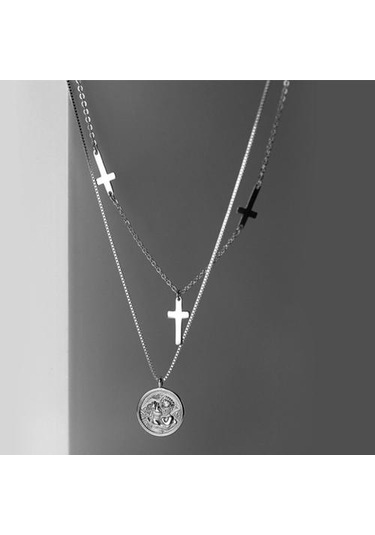 925 Ayar Tay Gümüş Moda Tatlı Çapraz Sikke Kolye Kısa Klavikula Kolye Kadınlar Kız Takı Için Altın - Gümüş