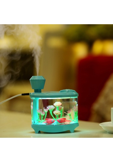 Teltree Usb Akvaryum Nispetli Nemlendirici - Ev Ve Ofis İçin Hava Temizleyici, Romantik Gece Lambası,淡蓝色, 6 Saat Otomatik Kapatma Özelliği