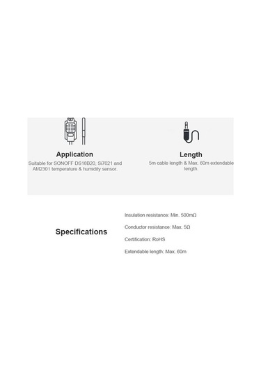 Wezone Sonoff Al560 5m Sıcaklık-nem Sensörü Uzatma Kablosu, Ds18b20/si7021/am2301 Uyumlu, Siyah, 60m'ye Kadar Genişletilebilir Diğer