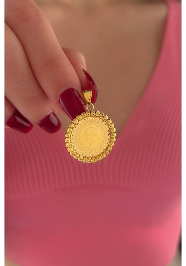 Fiyonk Kuyumculuk 14 Ayar Altın Dorika Top Detaylı Çeyrek Altınlı Kolye Ucu 001