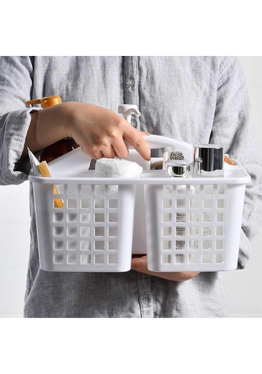 Hangfox Beyaz Plastik Banyo Organizer Sepeti - 3 Bölmeli Taşınabilir Temizlik Malzemeleri Depolama Kovalı Kolleli Beyaz